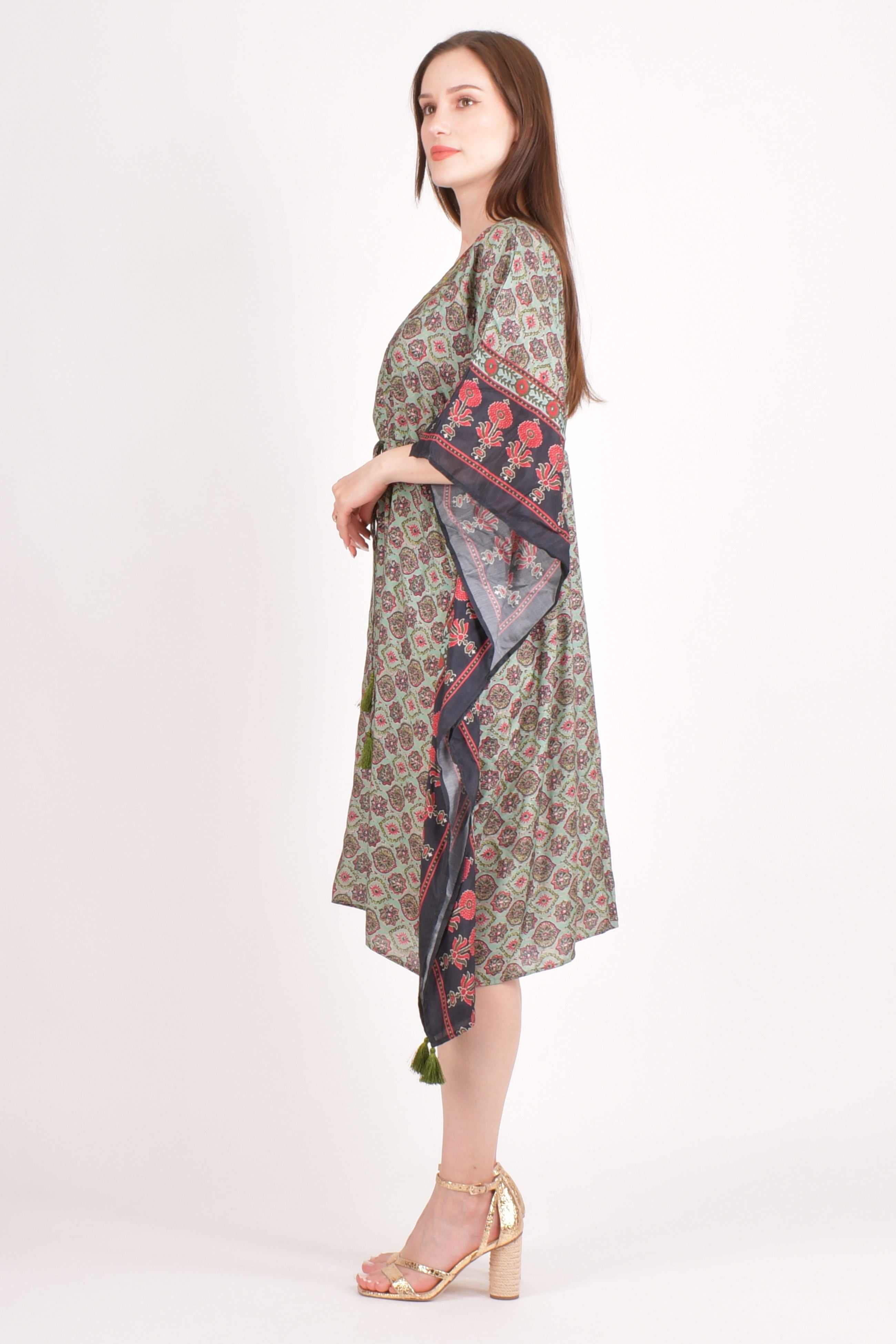 Avena Ajrakh Print Green Kaftan