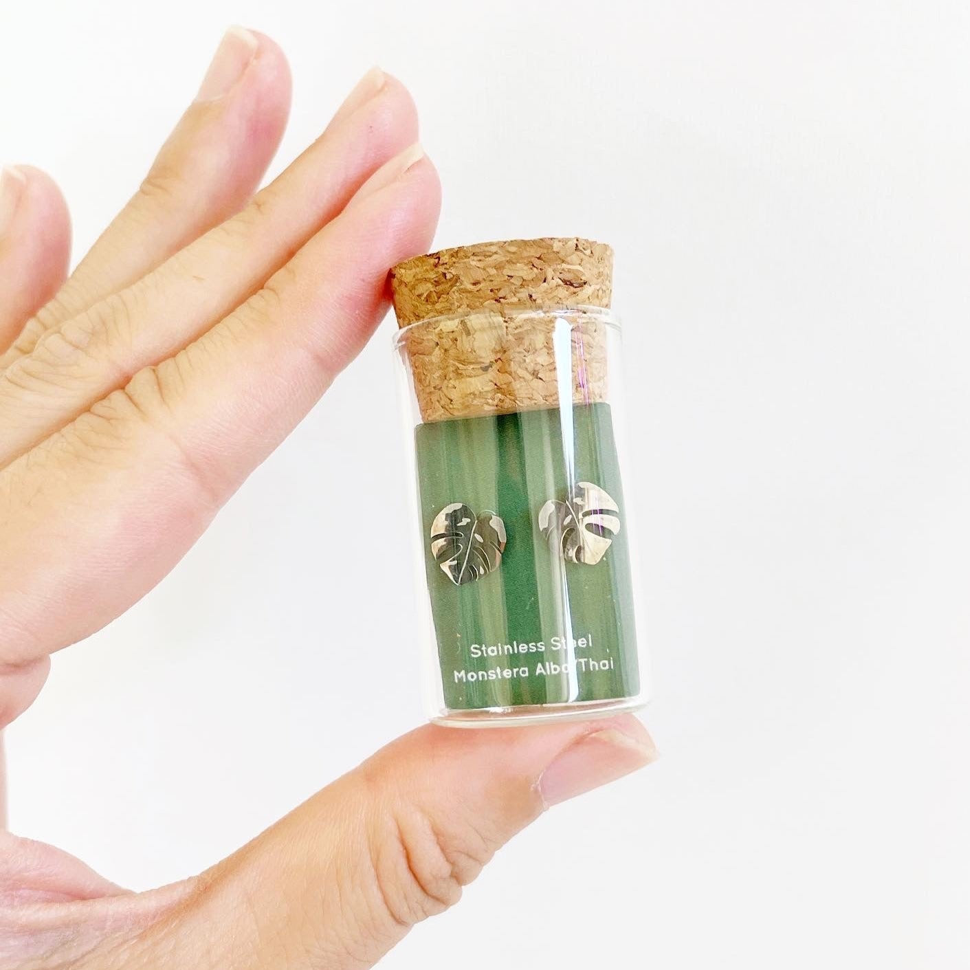 Monstera Albo/Thai Metal Stud Earrings