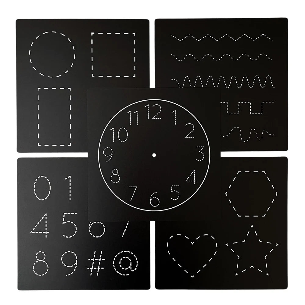 5 Dry Erase Montessori Chalk Board Set for Preschool- Shapes + Numbers