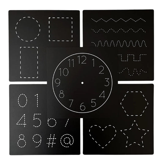 5 Dry Erase Montessori Chalk Board Set for Preschool- Shapes + Numbers