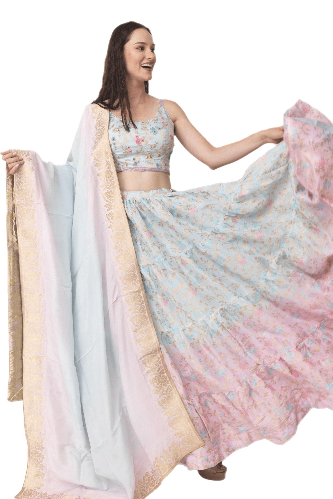 Banarasi Silk Tie Dye Lehenga with Hand Embroidered Blouse