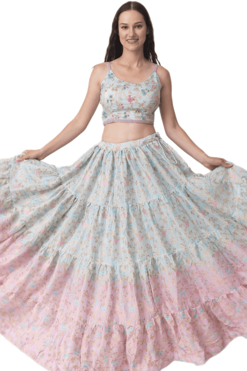 Banarasi Silk Tie Dye Lehenga with Hand Embroidered Blouse