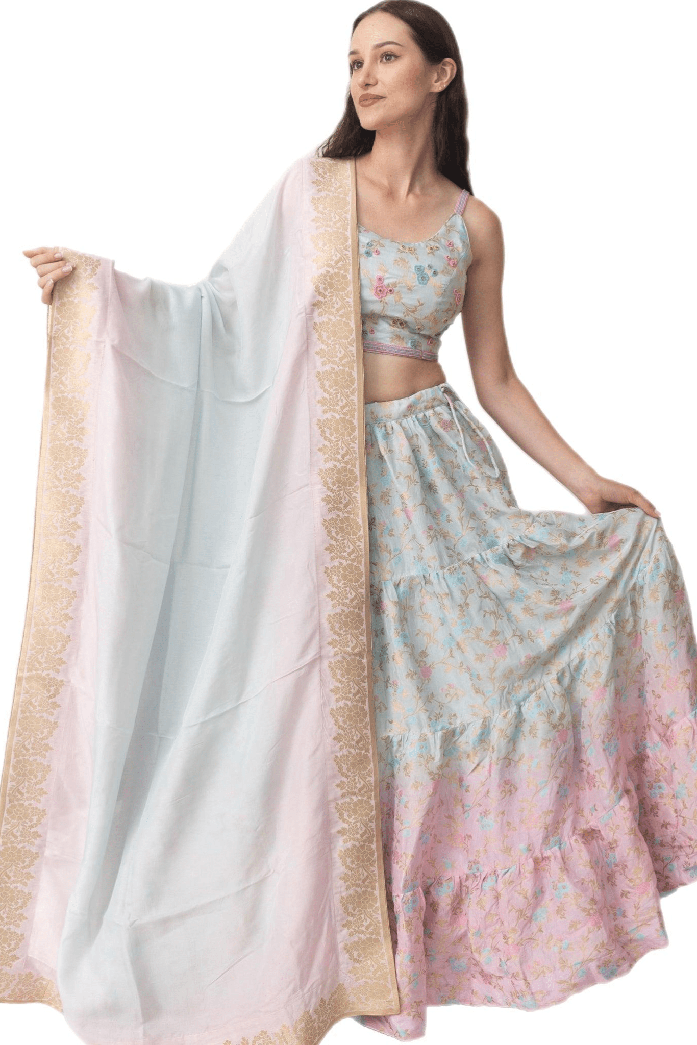Banarasi Silk Tie Dye Lehenga with Hand Embroidered Blouse