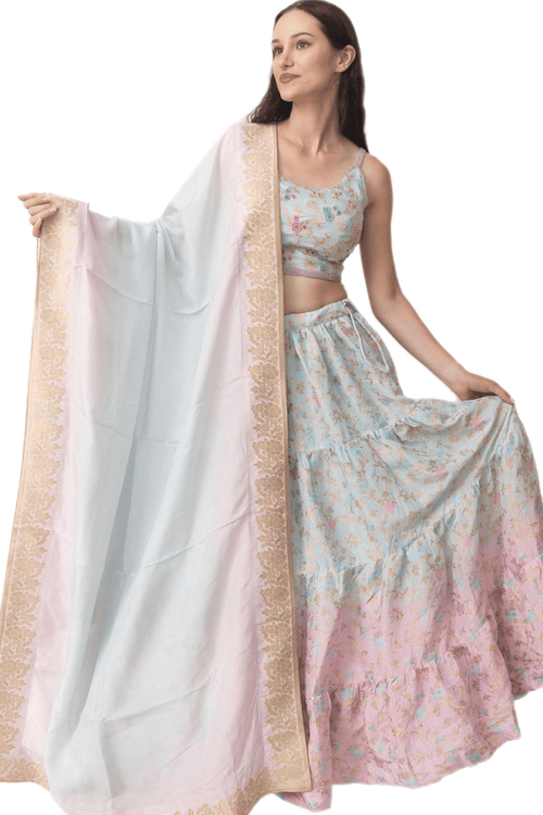 Banarasi Silk Tie Dye Lehenga with Hand Embroidered Blouse