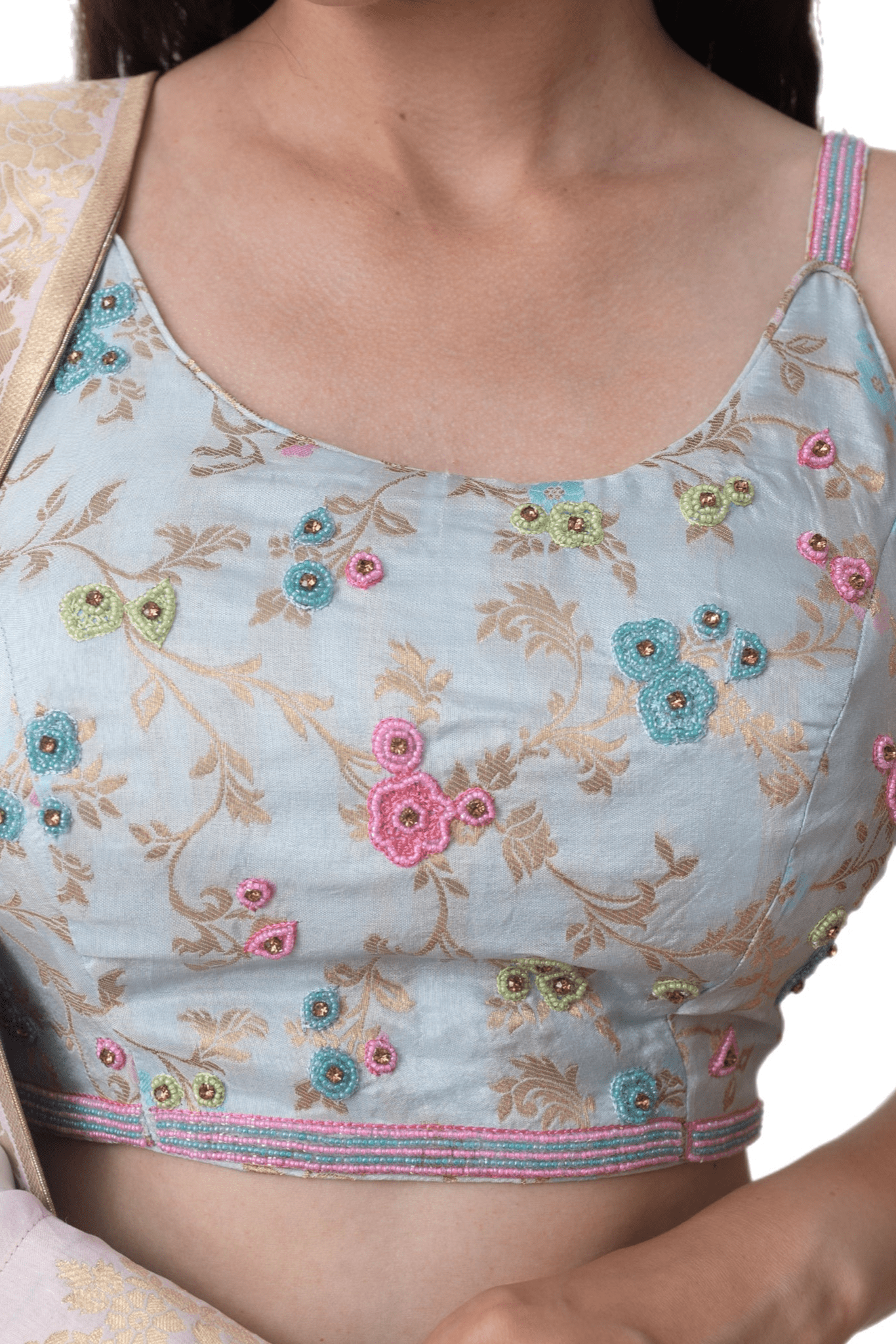 Banarasi Silk Tie Dye Lehenga with Hand Embroidered Blouse