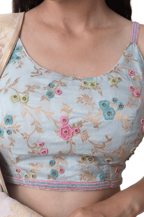 Banarasi Silk Tie Dye Lehenga with Hand Embroidered Blouse