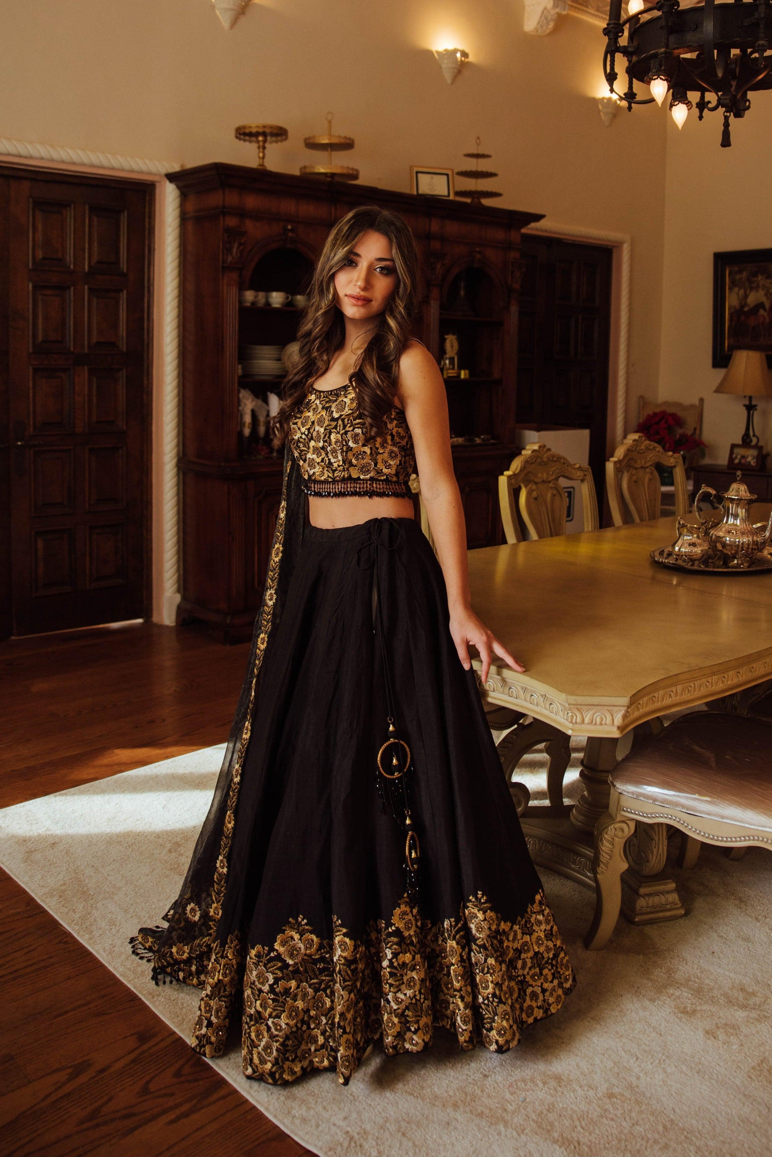 Black Floral Hand Embroidered Lehenga Choli Set