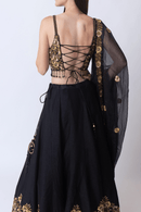 Black Floral Hand Embroidered Lehenga Choli Set