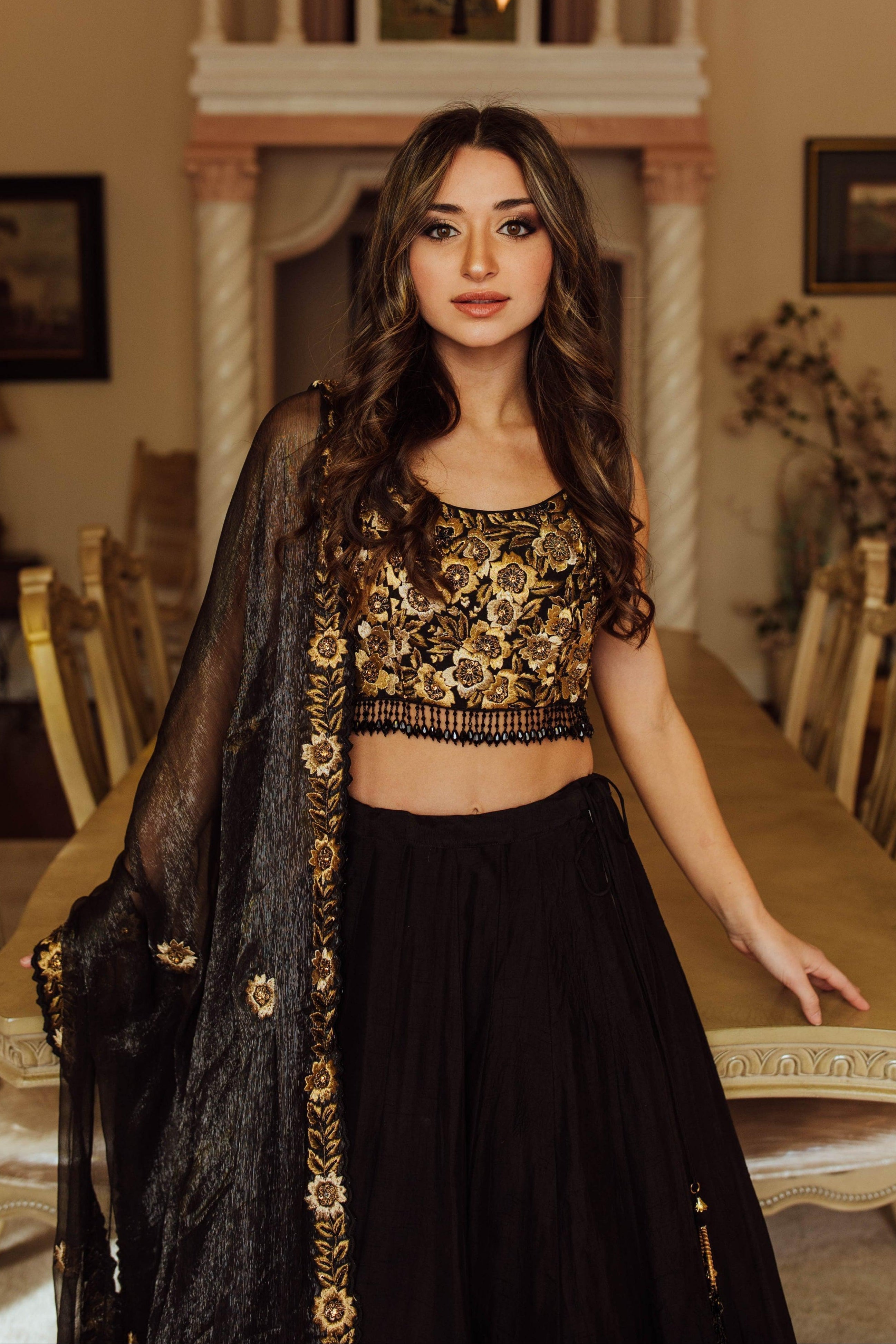 Black Floral Hand Embroidered Lehenga Choli Set