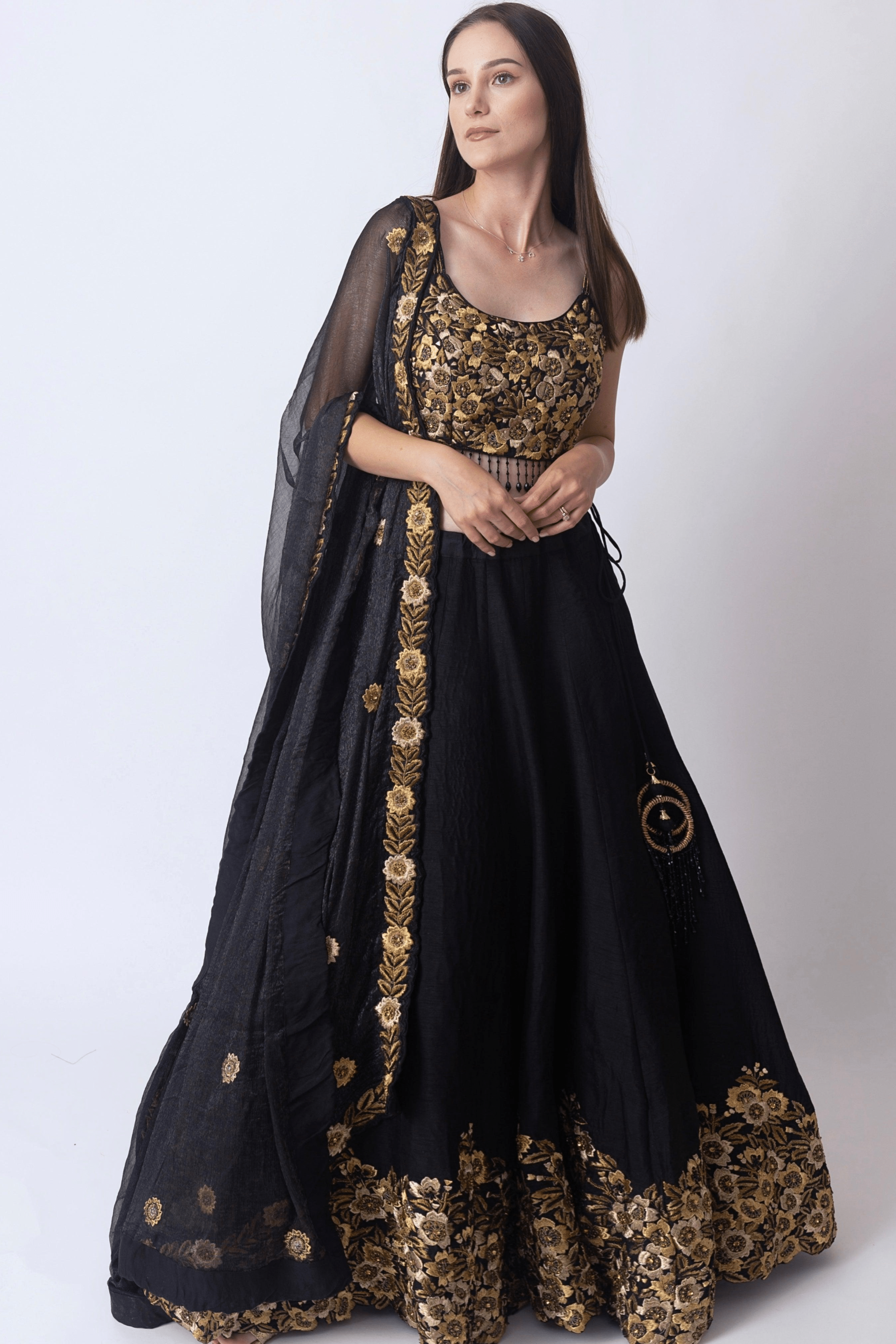 Black Floral Hand Embroidered Lehenga Choli Set
