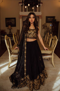 Black Floral Hand Embroidered Lehenga Choli Set