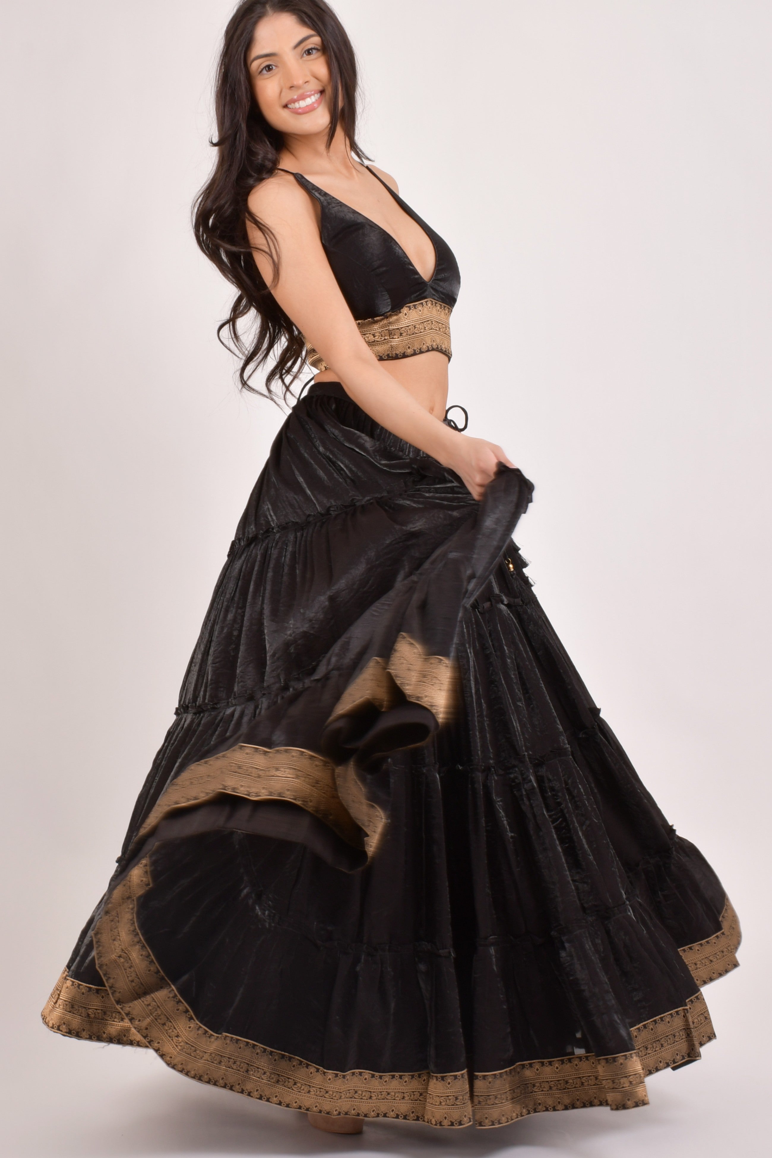 Ciara Black Tiered Lehenga Choli Set