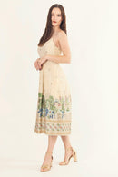 Blanche Beige Midi Dress with Embroidery
