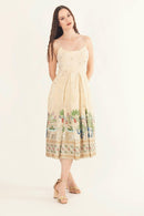 Blanche Beige Midi Dress with Embroidery