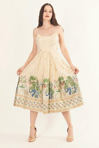 Blanche Beige Midi Dress with Embroidery