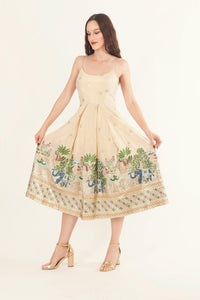 Blanche Beige Midi Dress with Embroidery