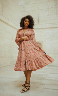 Brown Tiered Floral Midi Dress