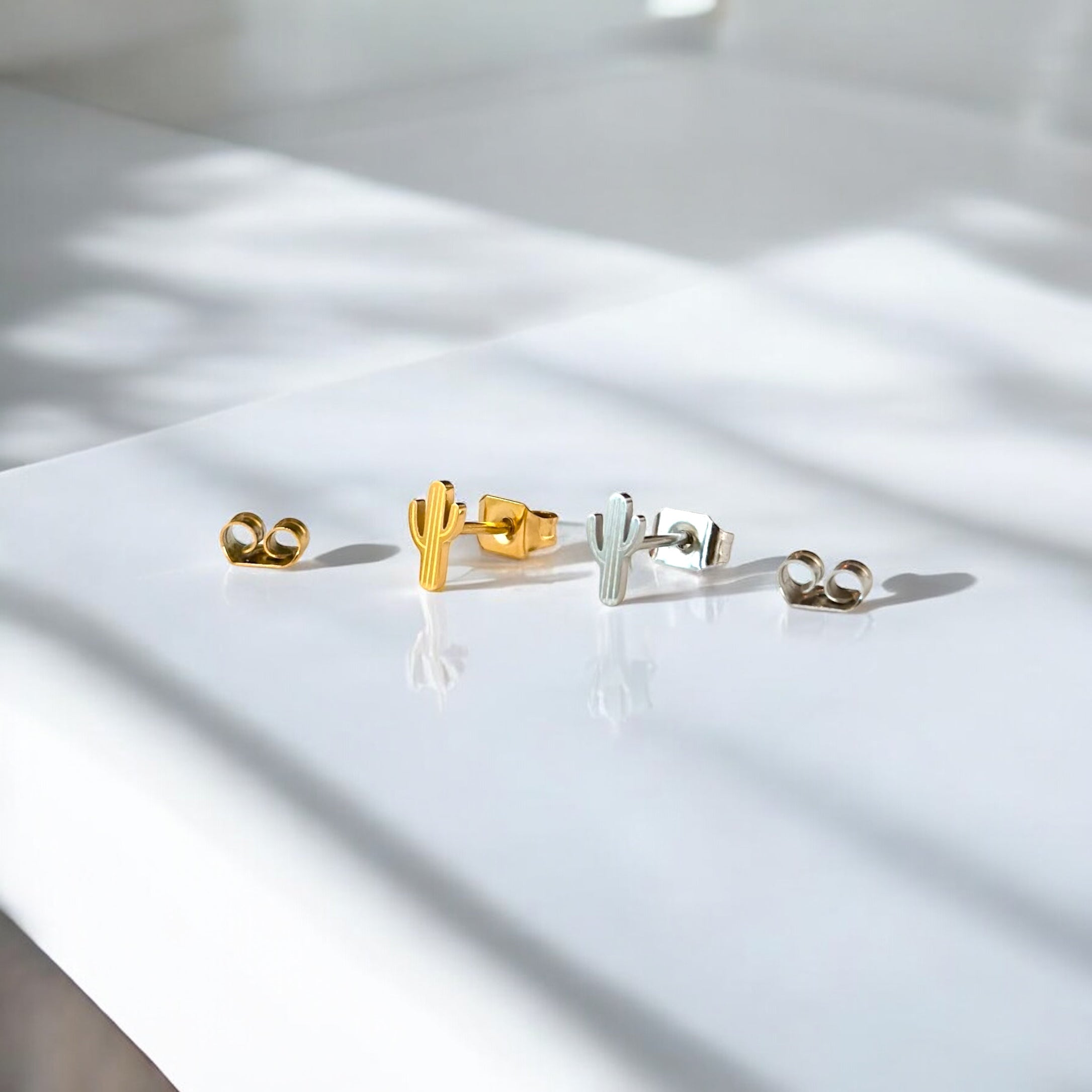 Desert Cactus Metal Stud Earrings