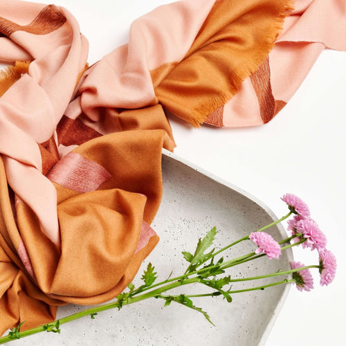 Canyon Orange Hand Embroidered Hand Woven Merino Blend Scarf
