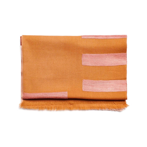 Canyon Orange Hand Embroidered Hand Woven Merino Blend Scarf