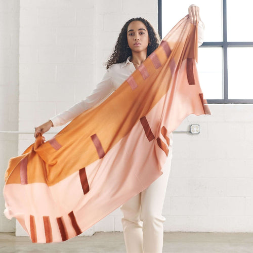 Canyon Orange Hand Embroidered Hand Woven Merino Blend Scarf