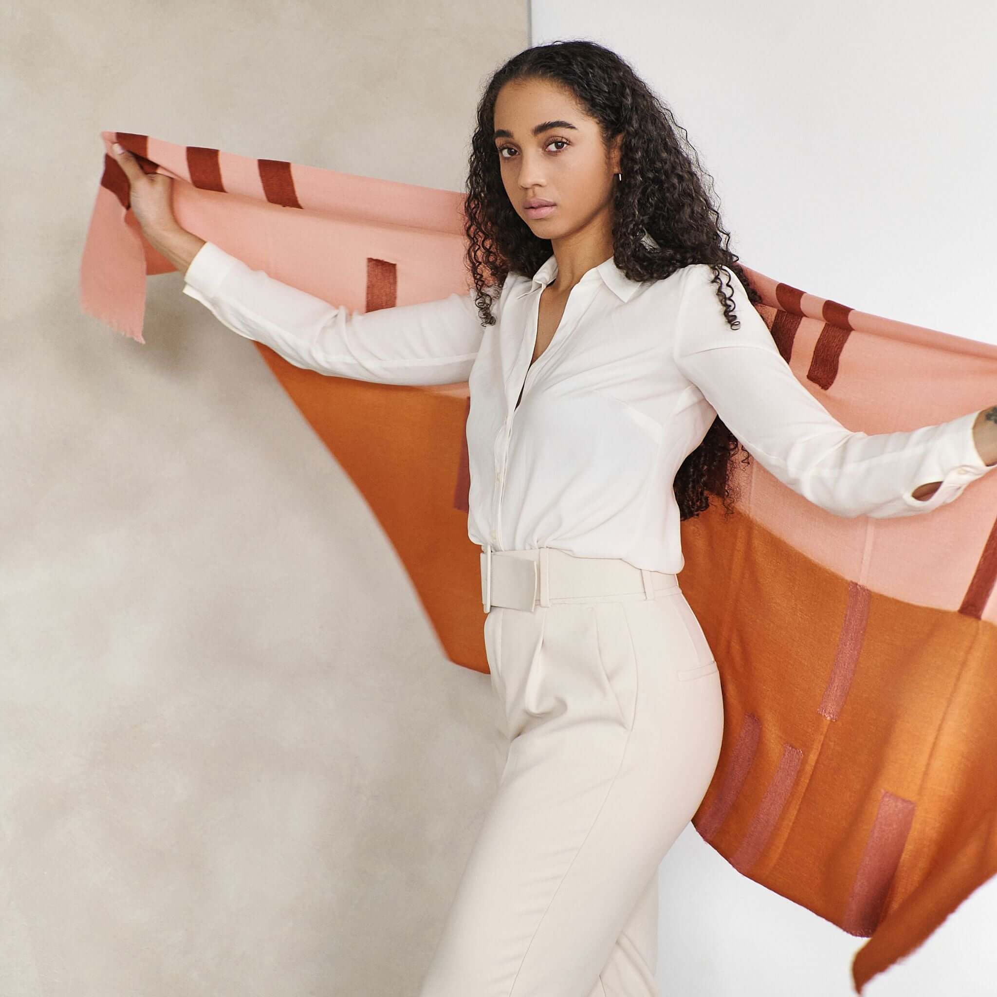 Canyon Orange Hand Embroidered Hand Woven Merino Blend Scarf