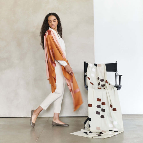 Canyon Orange Hand Embroidered Hand Woven Merino Blend Scarf
