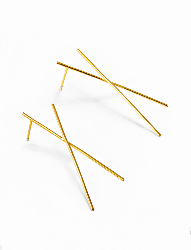 CHOPSTICK Long Earrings | 18K Gold Over Sterling Silver