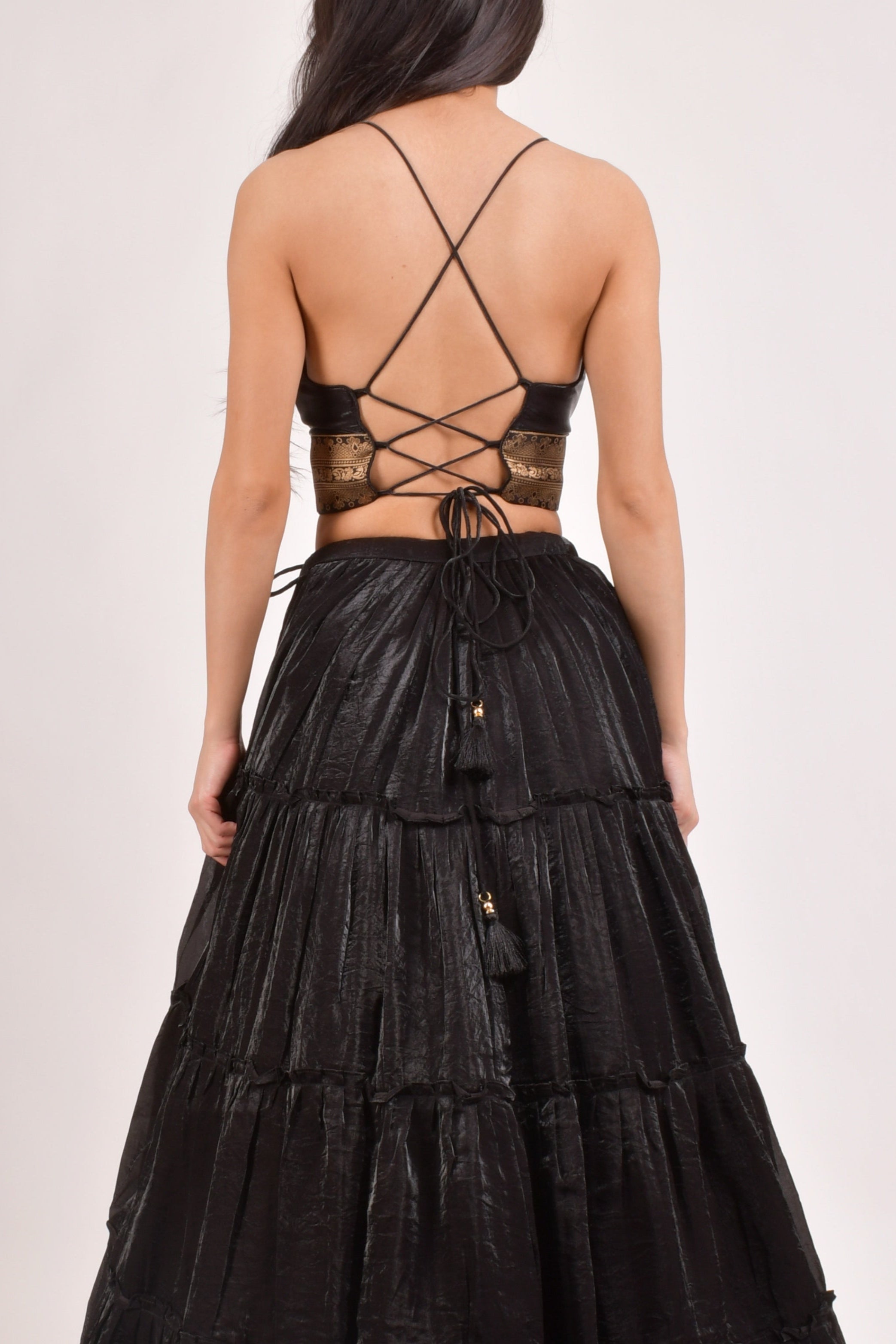 Ciara Black Tiered Lehenga Choli Set