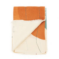 Cirq Sun Yellow Green Circle Pattern Hand Embroidered  Linen Silk Handloom Scarf