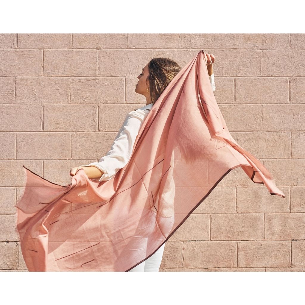 Clay Mist Handwoven Hand Knotted Soft Cotton Scarf In Neutral Color