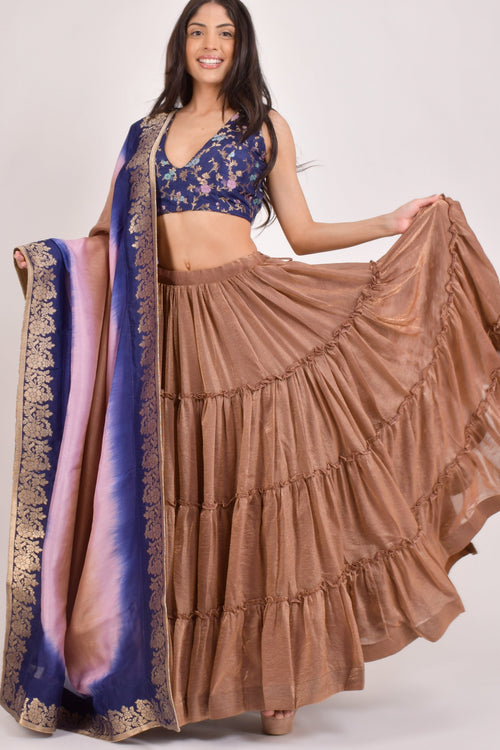 Duna Brownish Gold Tiered Lehenga Choli Set