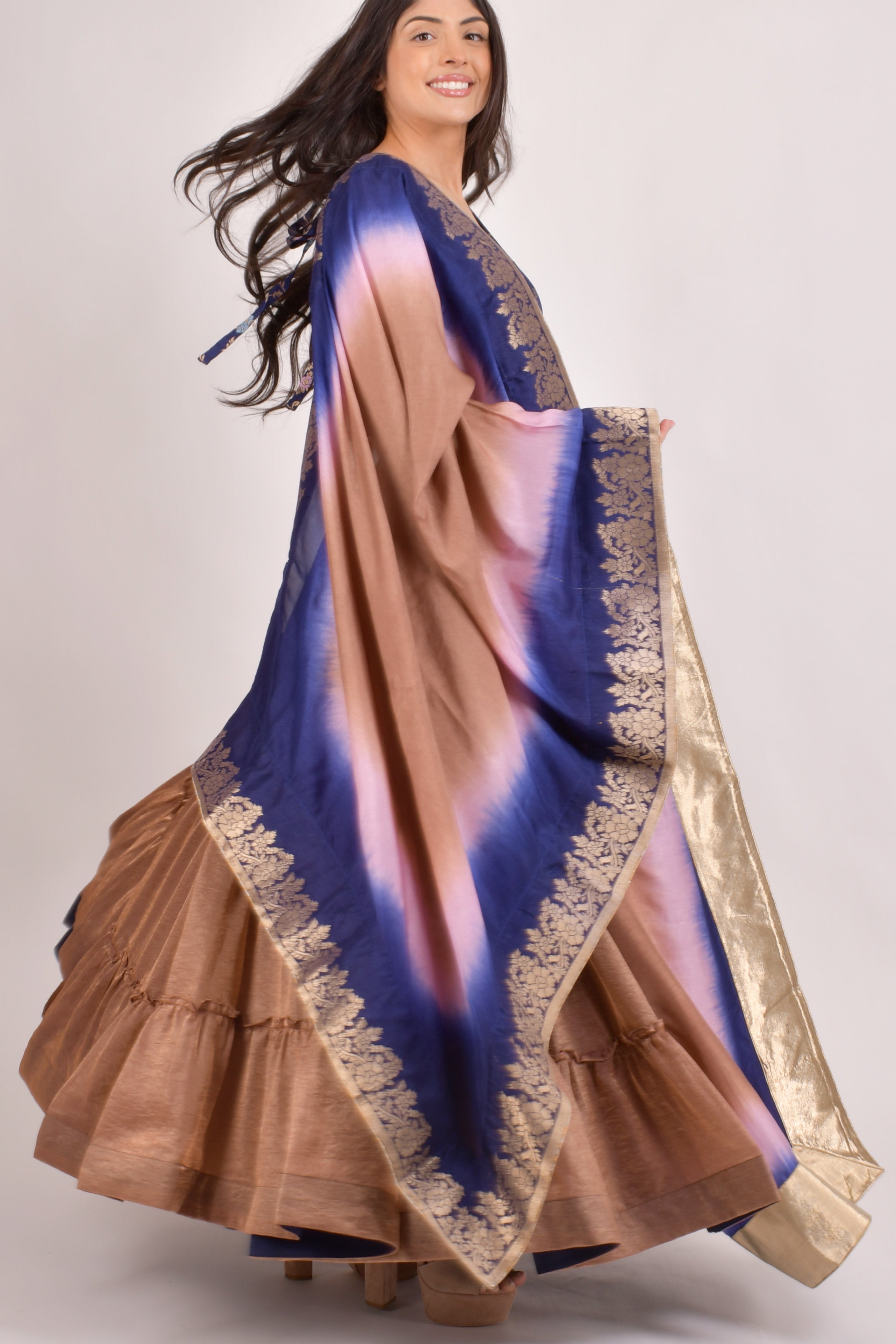 Duna Brownish Gold Tiered Lehenga Choli Set