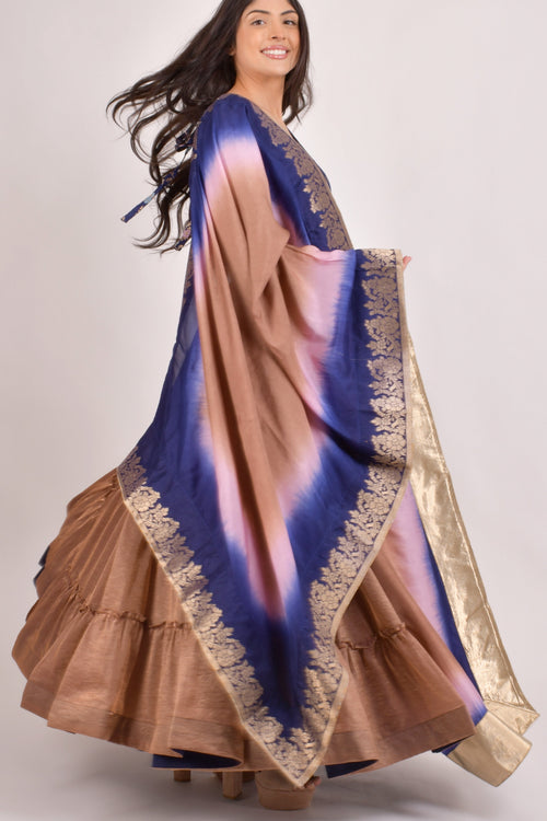 Duna Brownish Gold Tiered Lehenga Choli Set