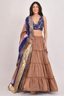 Duna Brownish Gold Tiered Lehenga Choli Set