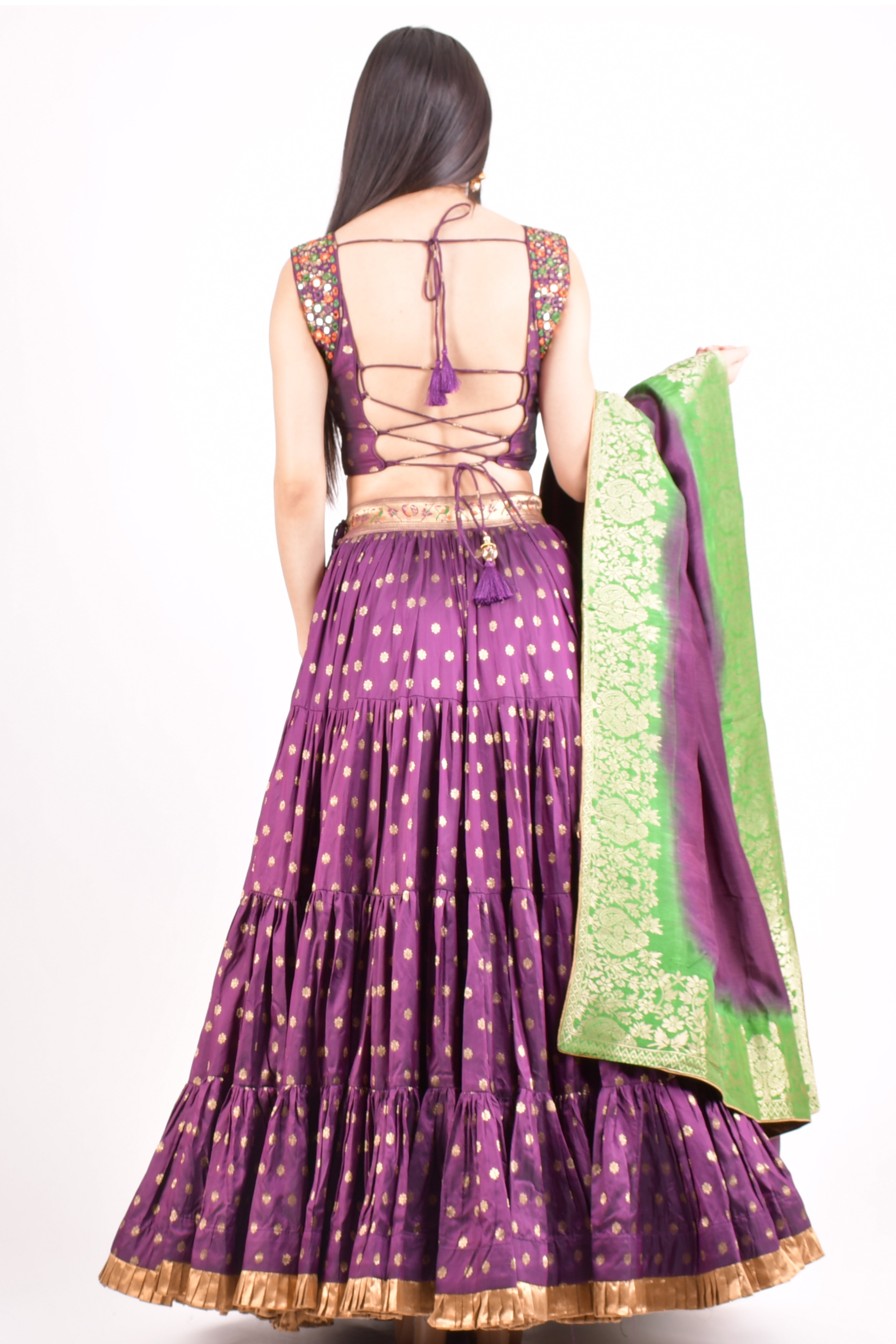 Elina Wine Full Flare Chaniya choli with Hand Embroidered Blouse