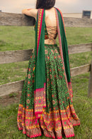 Eliz Green Patola Print Green Chaniya Choli with Mirror Work