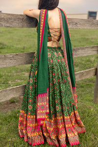 Eliz Green Patola Print Green Chaniya Choli with Mirror Work