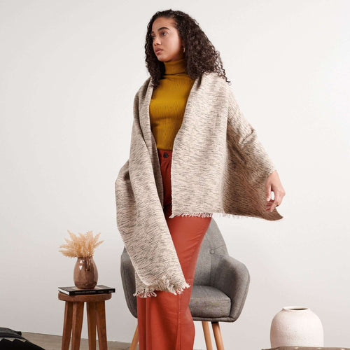Forest Night Handwoven Neutral Cashmere Merino Scarf