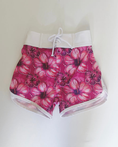 Hibiscus Hunny Print Kids Surf Shorts - CULTR