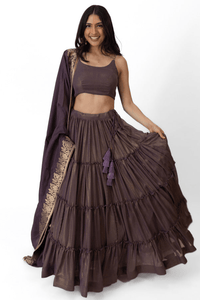Gaia Shimmer Tiered Lehenga choli Set with Gold Accent