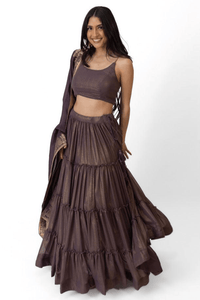 Gaia Shimmer Tiered Lehenga choli Set with Gold Accent
