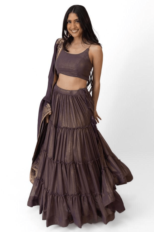 Gaia Shimmer Tiered Lehenga choli Set with Gold Accent