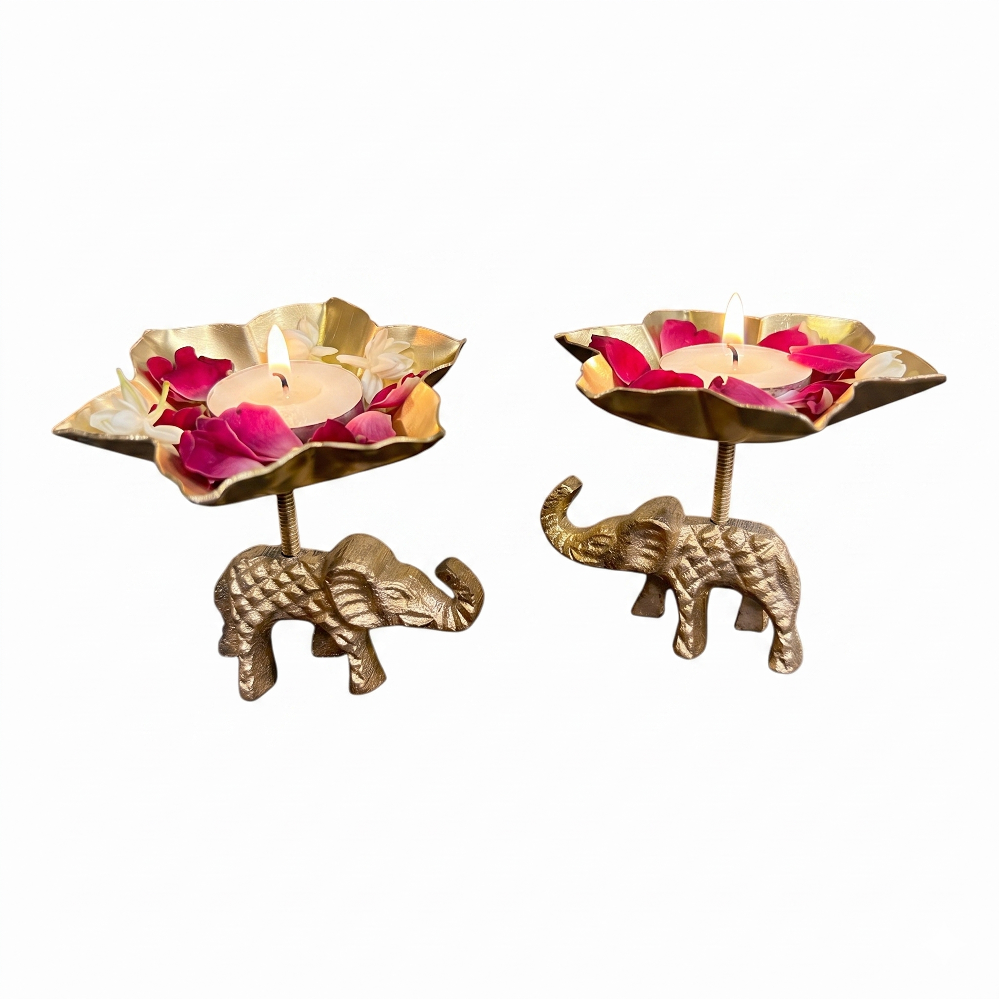 Elephant & Lotus Bowl Tea-light Holder Set of 2