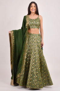 Beryl Green Banarasi Lehenga Choli Set