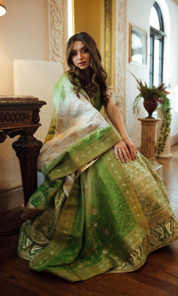 Green Banarasi Silk Shaded Lehenga Choli