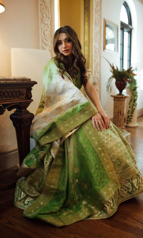 Green Banarasi Silk Shaded Lehenga Choli