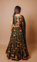 Green Tiered Lehenga Choli Set