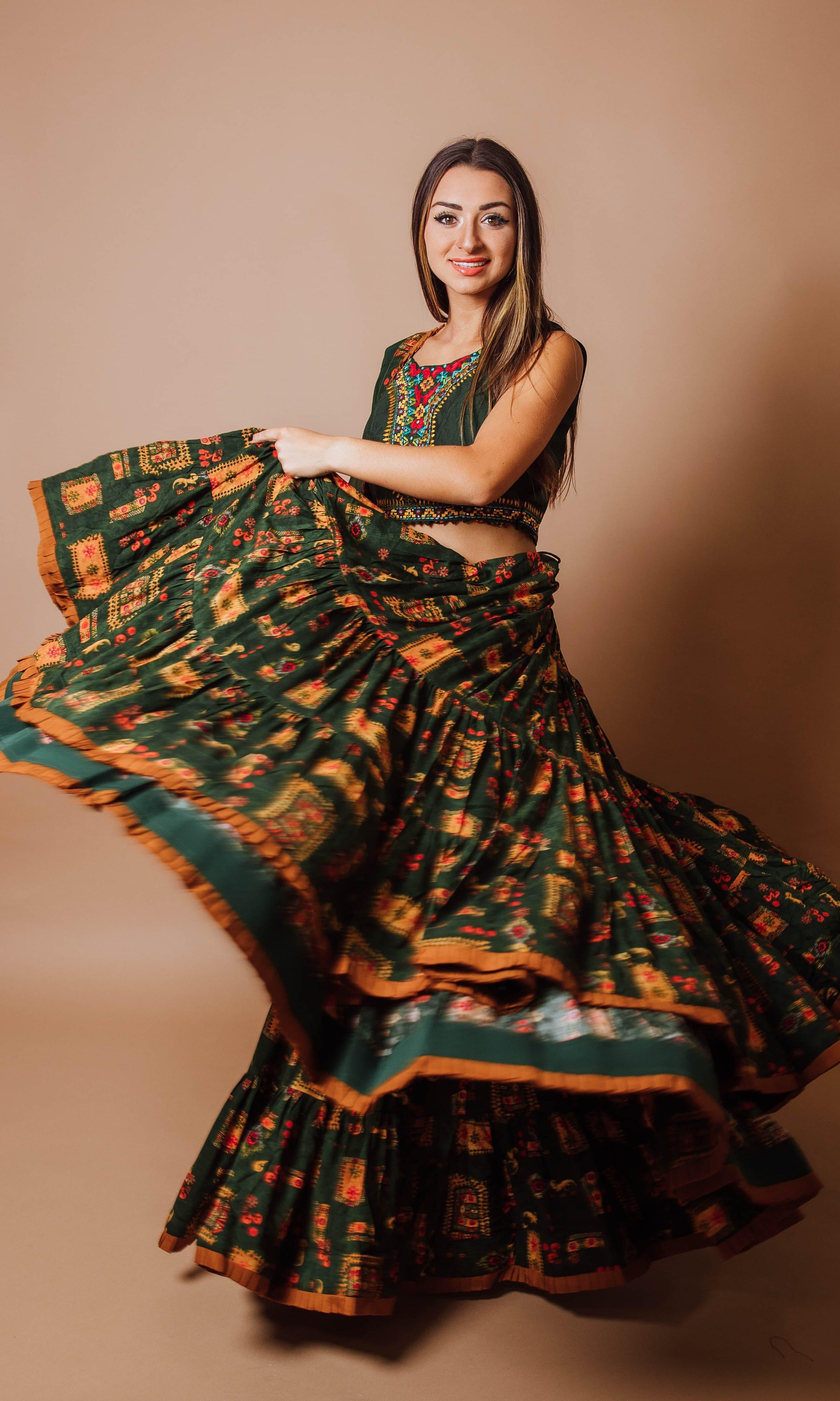 Green Tiered Lehenga Choli Set