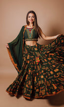 Green Tiered Lehenga Choli Set